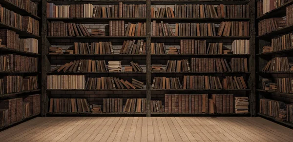 Kütüphanede Eski Kitaplarla Birlikte Kitaplıklar Görüntüleme — Stok fotoğraf