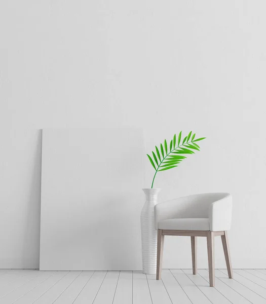 Mock Cartel Pared Blanca Diseño Interiores Salón Blanco Con Planta — Foto de Stock