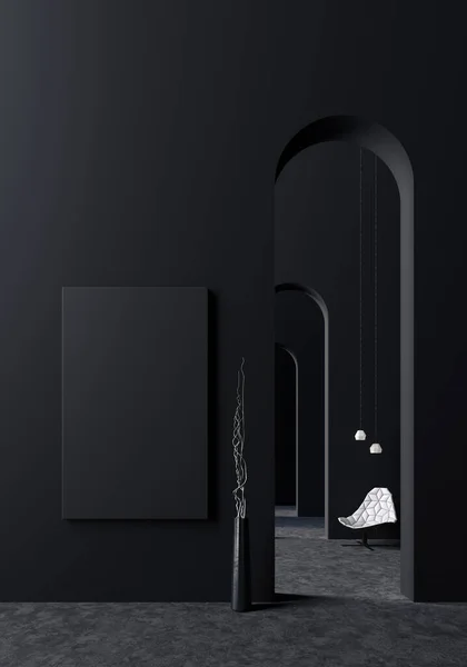 Modern Concept Interior Design Black Grey Living Room Καθιστούν Τρισδιάστατη — Φωτογραφία Αρχείου
