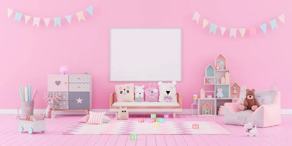 Pembe pastel renklerle çocuk odasının iç tasarımı. Küçük kızlar tuvaleti. 3d canlandırma 3d illüstrasyon