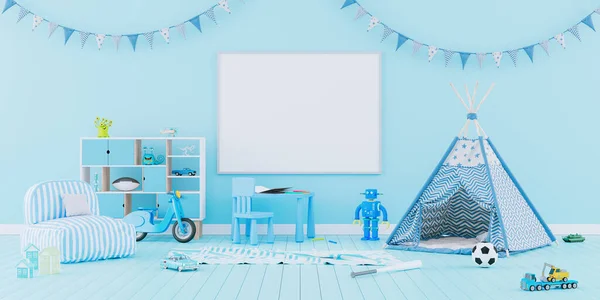 Quarto Para Crianças Design Interiores Com Cores Pastel Azul Casa — Fotografia de Stock