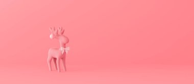 Noel süslemeli ren geyiği. Pembe arka planda asgari konsept 3D render 3d illüstrasyon
