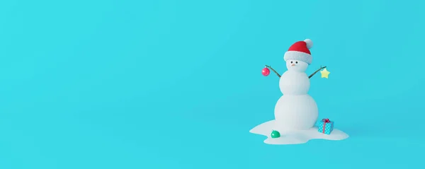 Winter Holidays Concept Funny Snowman Decorations Isolated Blue Pastel Background — Stock Photo, Image