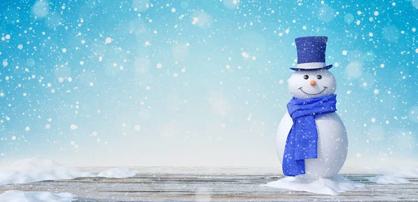 Симпатичный Снеговик Зимнем Ландшафте — стоковое фото