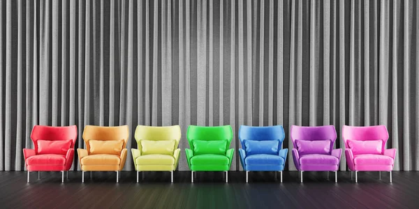 Mock Up Room With Colorful Chairs 3d render 3d illustration