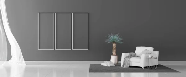 Zeitgenössisches Wohnzimmerdesign Mit Grauer Betonwand Render Illustration — Stockfoto