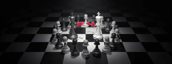 King Chess figures are boxing, business concept 3d render 3d illustration