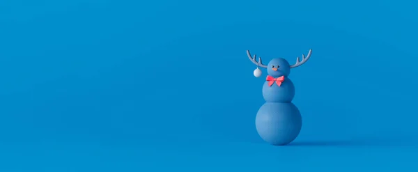 Boneco Neve Azul Engraçado Com Chifres Rena Fundo Azul Conceito — Fotografia de Stock