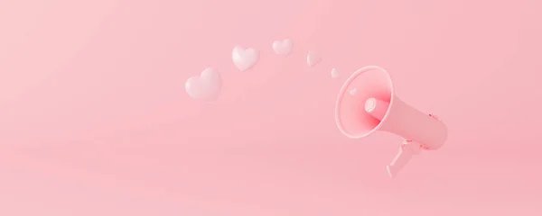 Pink Megaphone Pastel Hearts Minimal Background Speech Love Concept Render — Stock Photo, Image