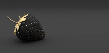 Siyah arkaplanda siyah ve altın çilek 3D görüntüleme