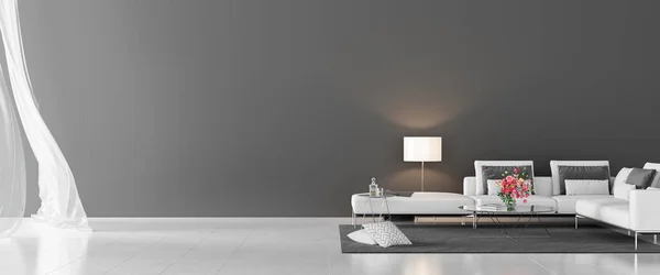 Gri beton duvarlı modern oturma odası iç tasarımı, 3d Render 3d illüstrasyon