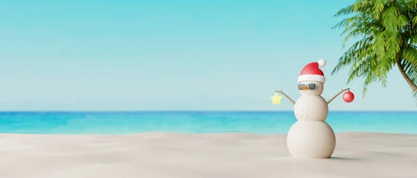 Schneemann Aus Sand Wunderschönen Tropischen Strand Sommer Neujahr Konzept Rendern — Stockfoto