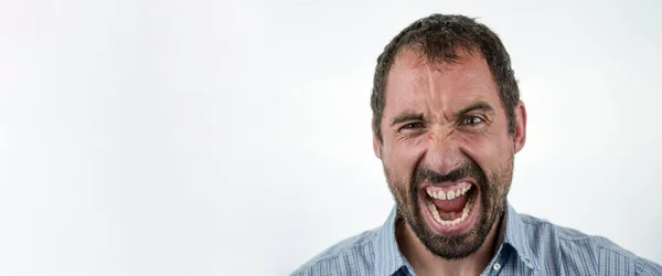 Portrait Angry Insane Man Screaming Isolated White Background — Stock Photo, Image