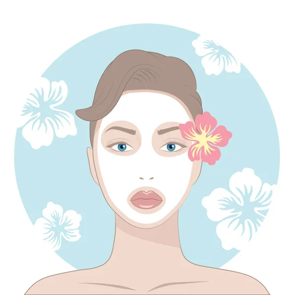 Vector Illustration Spa Therapy Young Woman Having Facial Mask Beauty — Stock Vector