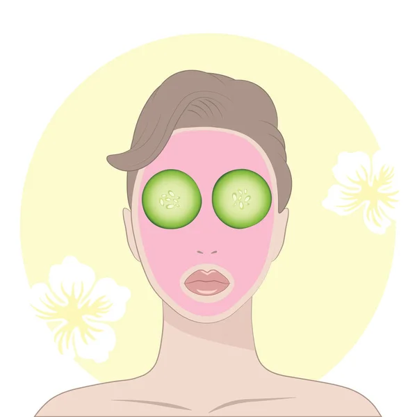 Vector Illustration Spa Therapy Young Woman Having Facial Mask Beauty — Stock Vector