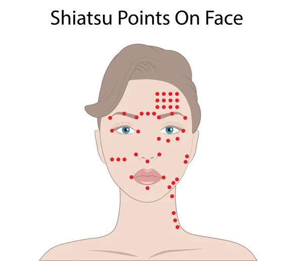 Facial Massage Technique Shiatsu Points Pol Vector Illustration Isolated White — 스톡 벡터