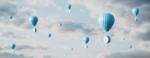 Heißluftballon Mit Uhr Fliegt Den Himmel Time Flies Konzept Hintergrund — Stockfoto