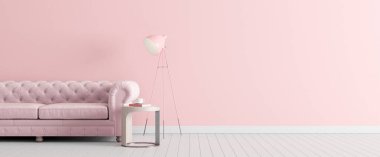 Model yap, boş pembe oturma odası, iç tasarım 3B Render 3D illüstrasyon