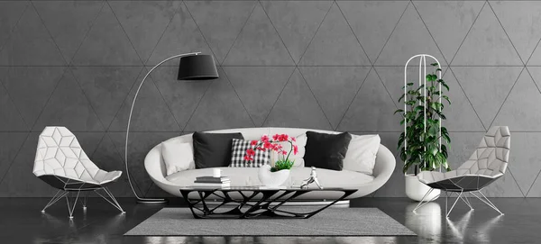 Modernes Wohnzimmerdesign Mit Zeitgenössischen Möbeln Render Illustration — Stockfoto