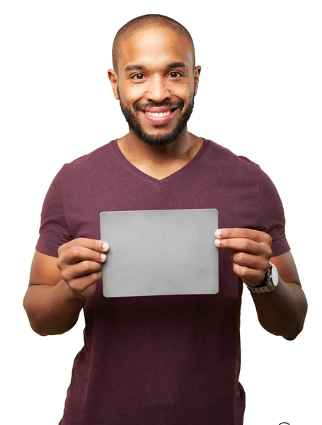 Black businessman with empty blank — Stock Photo, Image