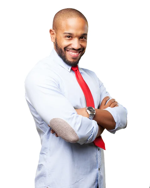 Hombre de negocios negro con expresión feliz — Foto de Stock