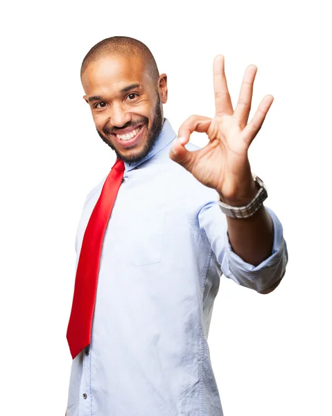 Om de afaceri negru cu expresie fericită — Fotografie, imagine de stoc