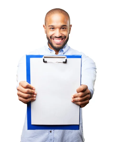 Negro hombre de negocios con informe en blanco — Foto de Stock