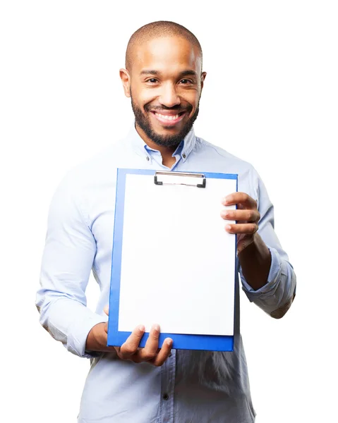 Negro hombre de negocios con informe en blanco — Foto de Stock