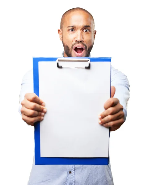 Black businessman with report blank — Stock Photo, Image