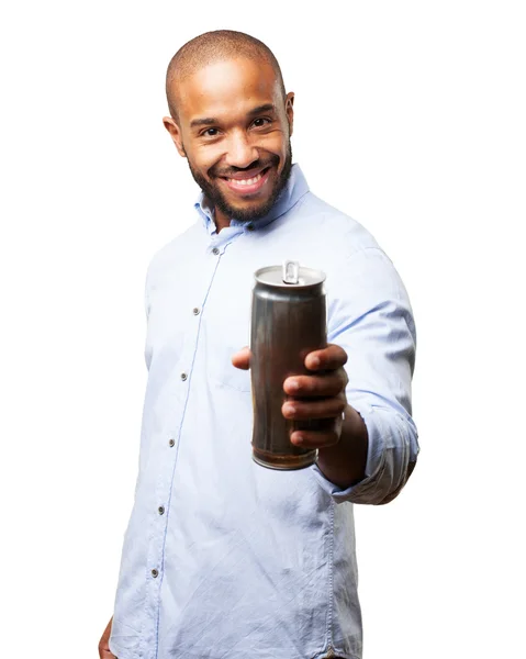 Black businessman with a bottle of beer — Stock Photo, Image