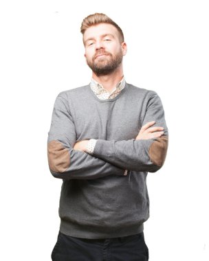 sarışın adam mutlu ifade ile