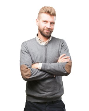 sarışın adam mutlu ifade ile