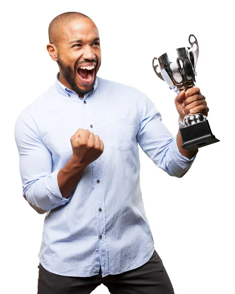 Black businessman with sport cup — Stock Photo, Image