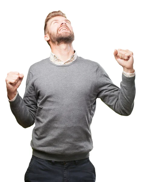 sarışın adam mutlu ifade ile