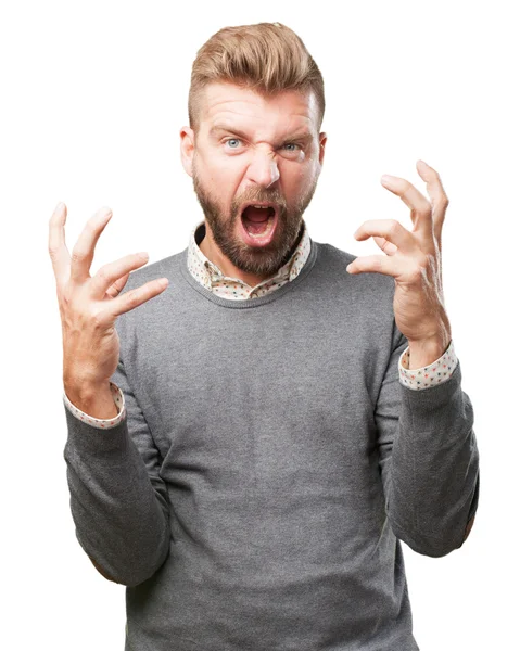 Blond man with angry expression — Stock Photo, Image