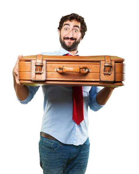 Crazy business man with suitcase — Stock Photo, Image