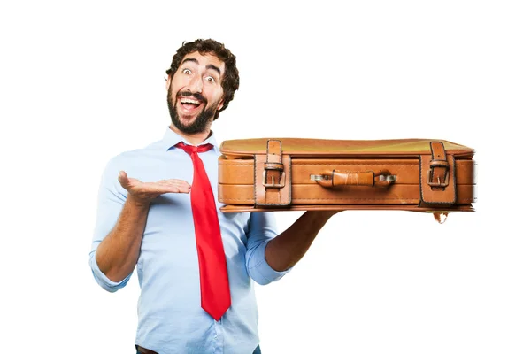 Crazy business man with suitcase — Stock Photo, Image