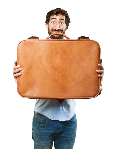Loco hombre de negocios con maleta — Foto de Stock