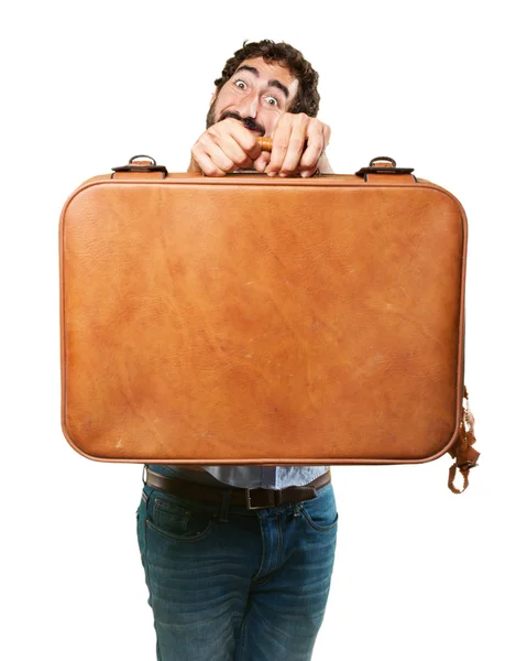 Crazy business man with suitcase — Stock Photo, Image