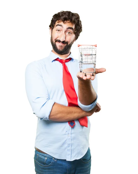 Pazzo uomo d'affari con carrello della spesa — Foto Stock