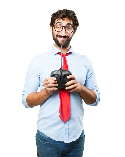 Crazy business man with remote — Stock Photo, Image