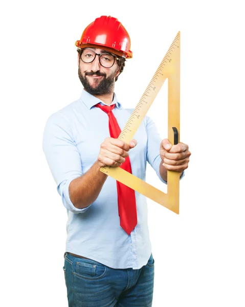 Crazy businessman with big ruler — Stock Photo, Image