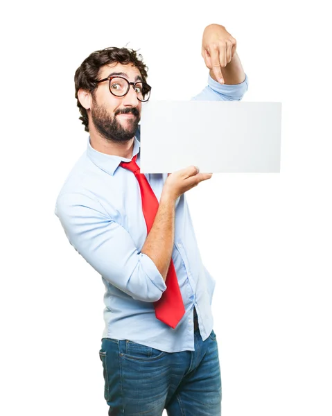 Crazy businessman with empty blank — Stock Photo, Image