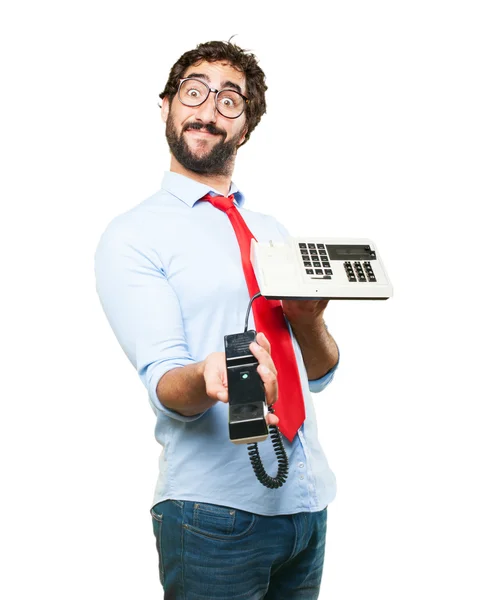 Crazy businessman with old telephone — Stock Photo, Image