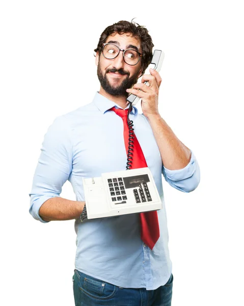 Crazy affärsman med gamla telefon — Stockfoto