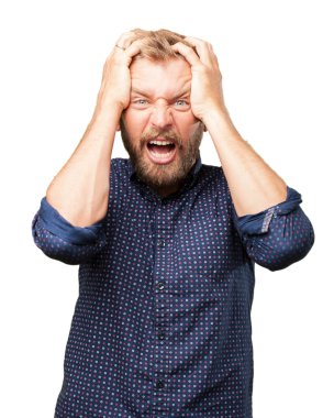 kızgın ifade ile sarışın iş adamı