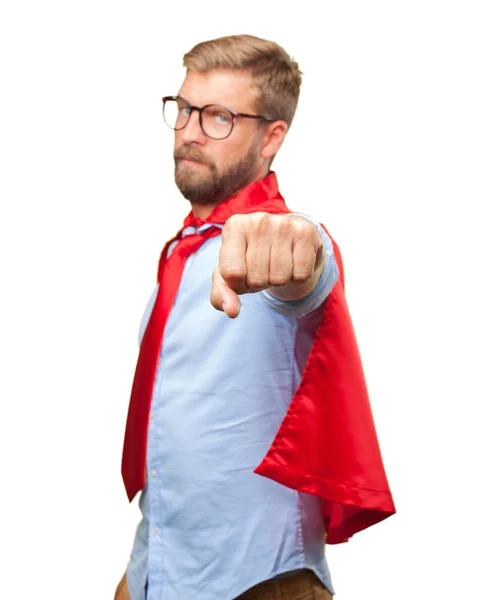 Blond man hero with angry expression — Stock Photo, Image