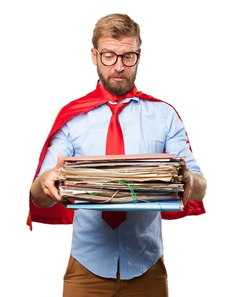 Blond hero with documents — Stock Photo, Image