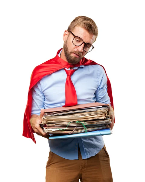 Blond hero with documents — Stock Photo, Image