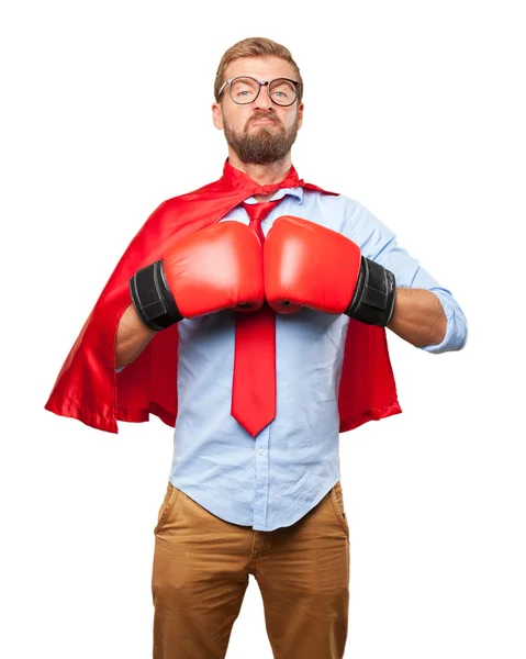Loira homem herói vestindo luvas de boxe — Fotografia de Stock